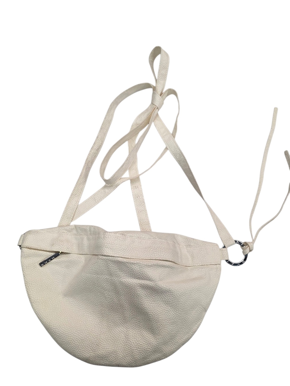 SHAN Cream Faux Caviar Textured Crossbody/pouch Bag with Silver Ring